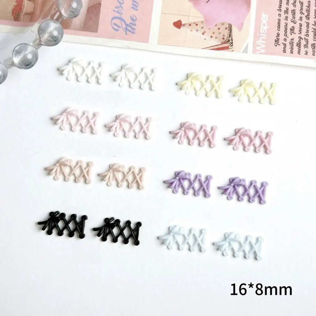 30PCS New Creative Shoelace Resin Nail Charms 3D Macaron Colored Bow Shoelace Nail Art Decorations for DIY French Nail Ornaments Qme