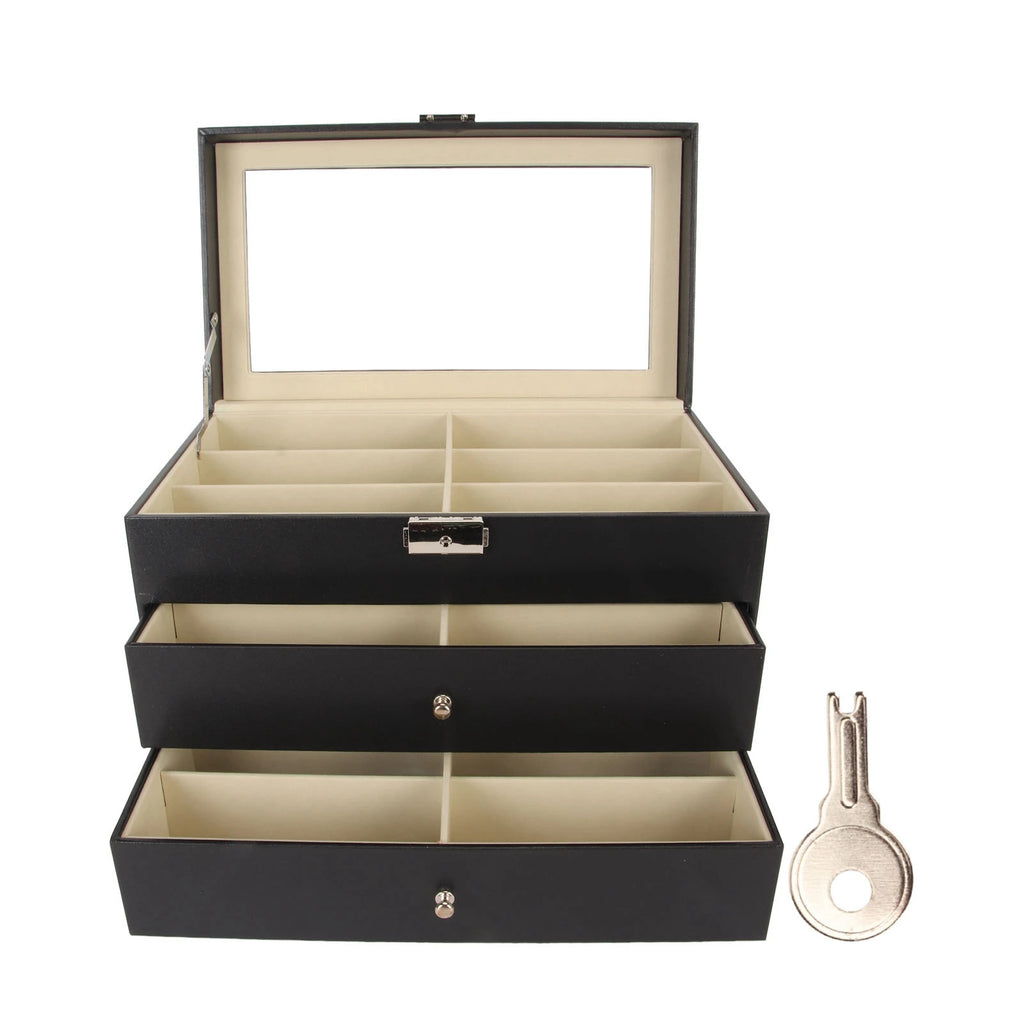 Eyeglasses Storage Box Sunglasses Organizer Multiple 18 Slot 3 Layer Eyeglasses Storage Box Display Case Eyewear Holder Drawer Qme as show