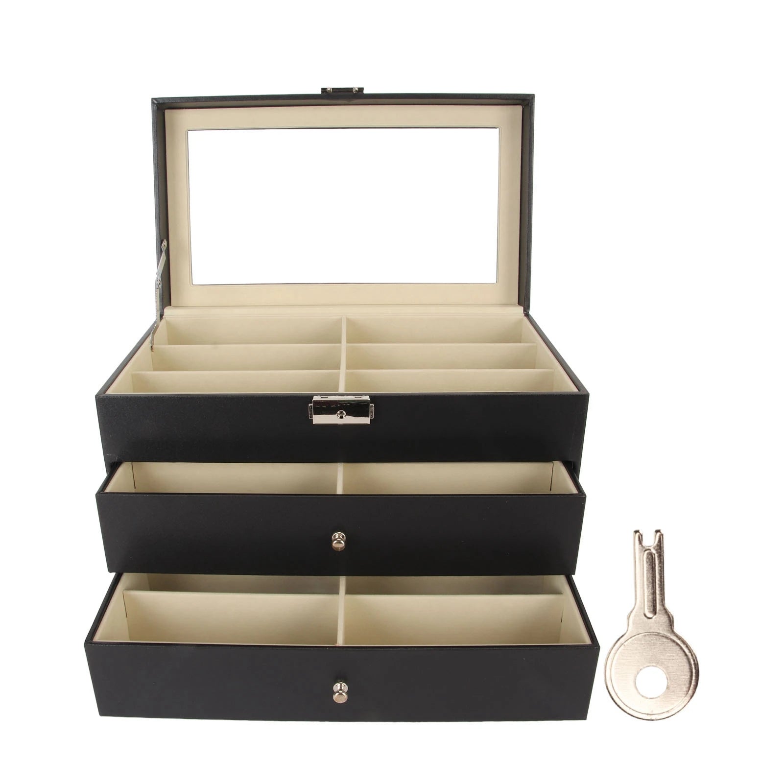Eyeglasses Storage Box Sunglasses Organizer Multiple 18 Slot 3 Layer Eyeglasses Storage Box Display Case Eyewear Holder Drawer Qme as show