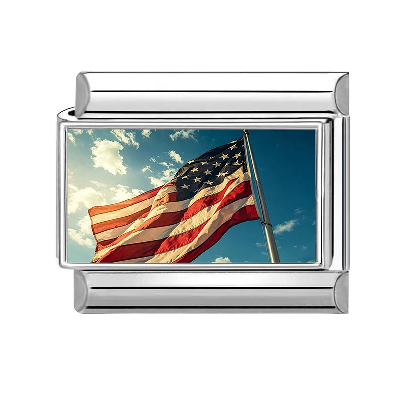 Original Design American Memorial Day Series Fresh Flower Italian Charm Links Fit 9MM Stainless Steel Bracelets DIY Making Gifts Qme Style 6