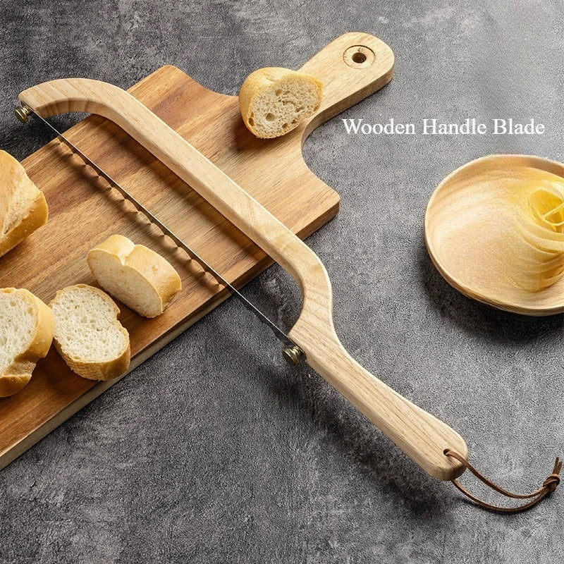 Wooden Bow Bread Knife Handheld Sushi Saw Cutter for Kitchen Baguette Toast Precision Slicing,Wooden Handheld Bow Bread Knife Qme Natural Wood