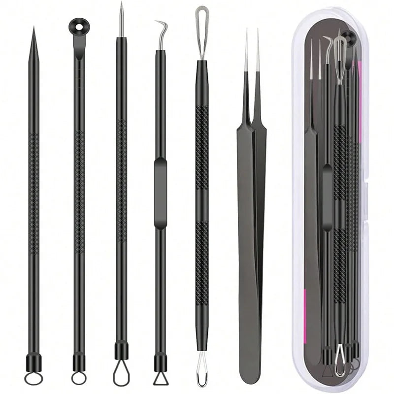 Pimple Popper Tool Blackhead Remover Acne Needle Tools Removing Care Qme 6PCS Black