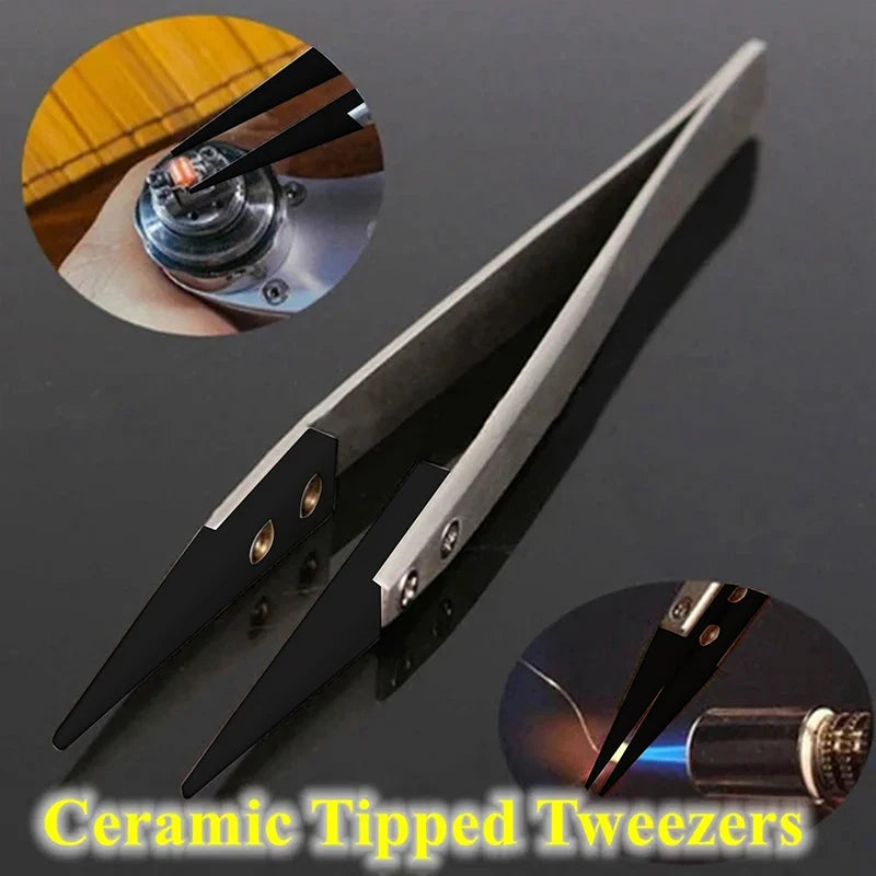 Antistatic Tweezers Plastic Tipped Electrician Curved Flat Qme