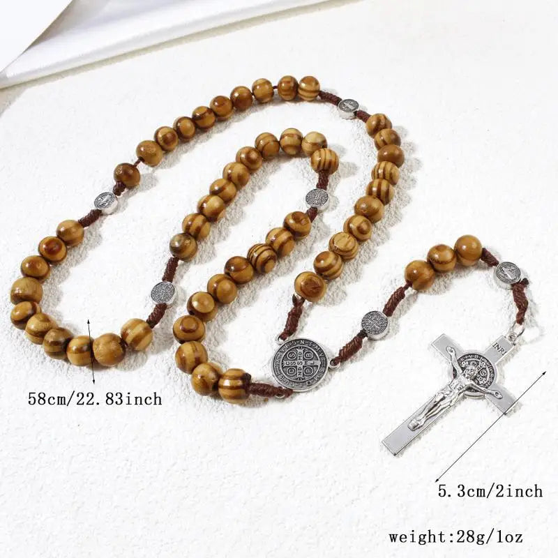 Retro Religion Belief Catholic Cross St. Benedict Black Gallstone Prayer Rosary Pendant Necklace Jewelry Gift Qme A5