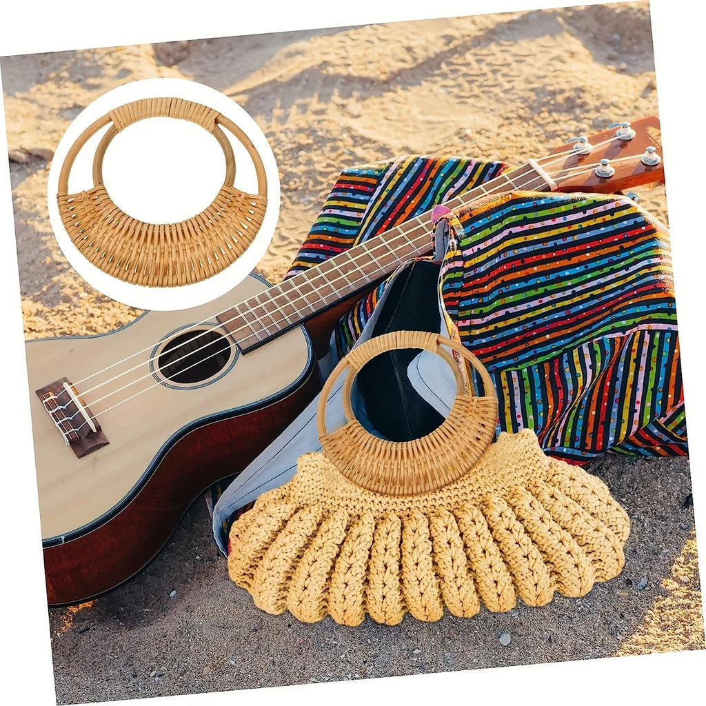 Rattan Bag Handles DIY Woven Bag Accessories Circular Handmade Wicker Purse Handle Replacement For Bag Handbag Making Supplie Qme