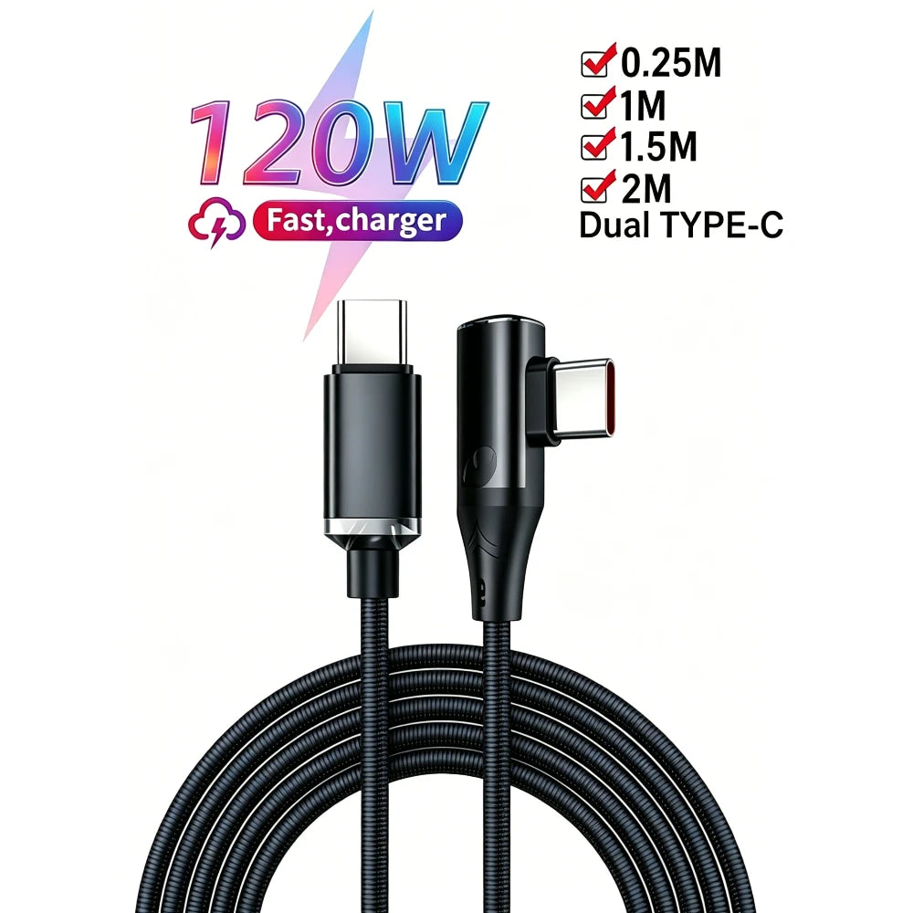 USB 120W 90 Degree Elbow Type-C Connector Fast Charging Cable Data Cable 0.25M 1M 2M 1.5M Quick Charging Data Wire Charger Line Qme