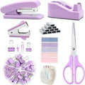 7Pcs/Set Organizer Accessories Set Office Supplies Stapler Staple Remover Paper Clips Back To School Student Stationery Kit Qme Purple set