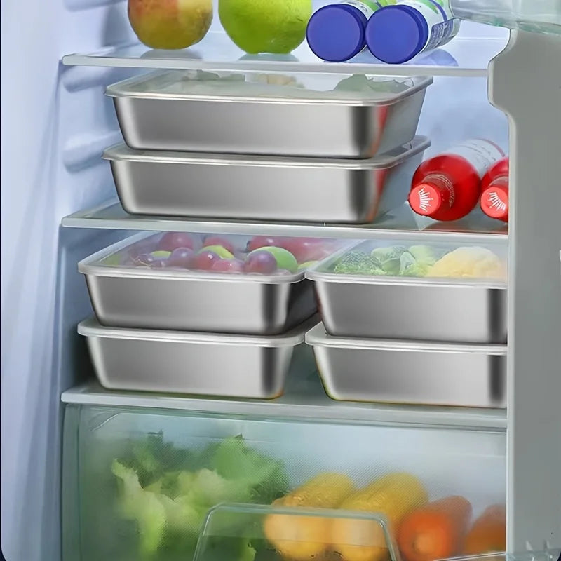 Stainless Steel Food Storage Container Rectangle Airtight Lunch Box Leakproof Bento Box Freezer Fridge Storage Box Kitchen Qme