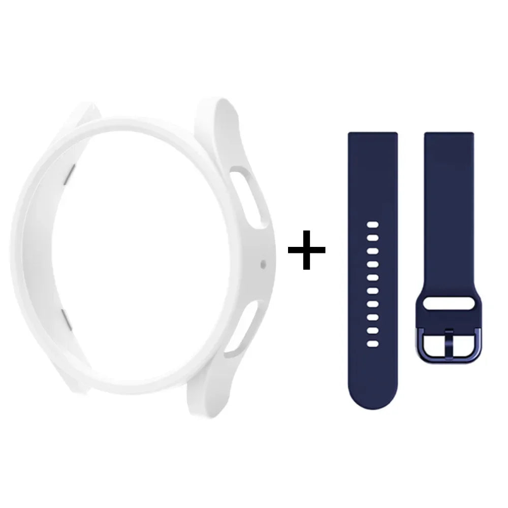 Strap+Case for Samsung Galaxy Watch 6/5/4 40mm 44mm PC Hollow Bumper for Galaxy Watch 4/6 Classic 42mm 46mm 43mm 47mm Band+Cover Qme