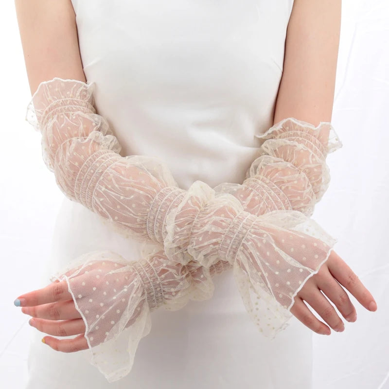 Long Cute Lace Mesh Fingerless Gloves Summer Sunscreen Sleeves Qme