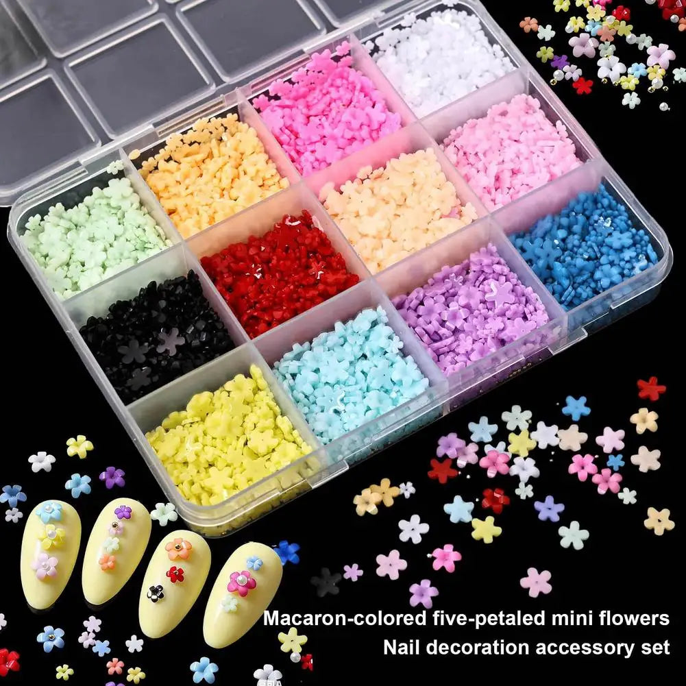 3D Acrylic Flower Nail Charms Art Cute Colorful Floral Caviar Beads Qme