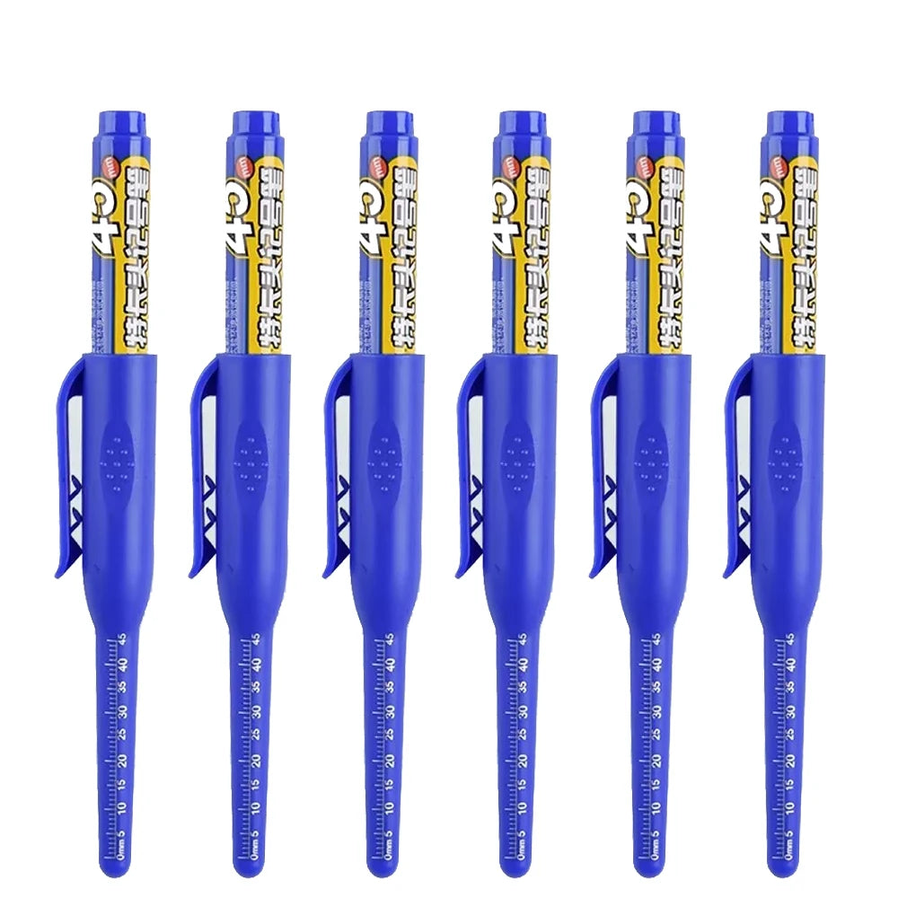 1-10Pcs Multi-Purpose 45mm Deep Drill Hole Long Nib Waterproof Marker Pens for Bathroom Woodworking Long Head Carpenter Pen Qme 6 blue