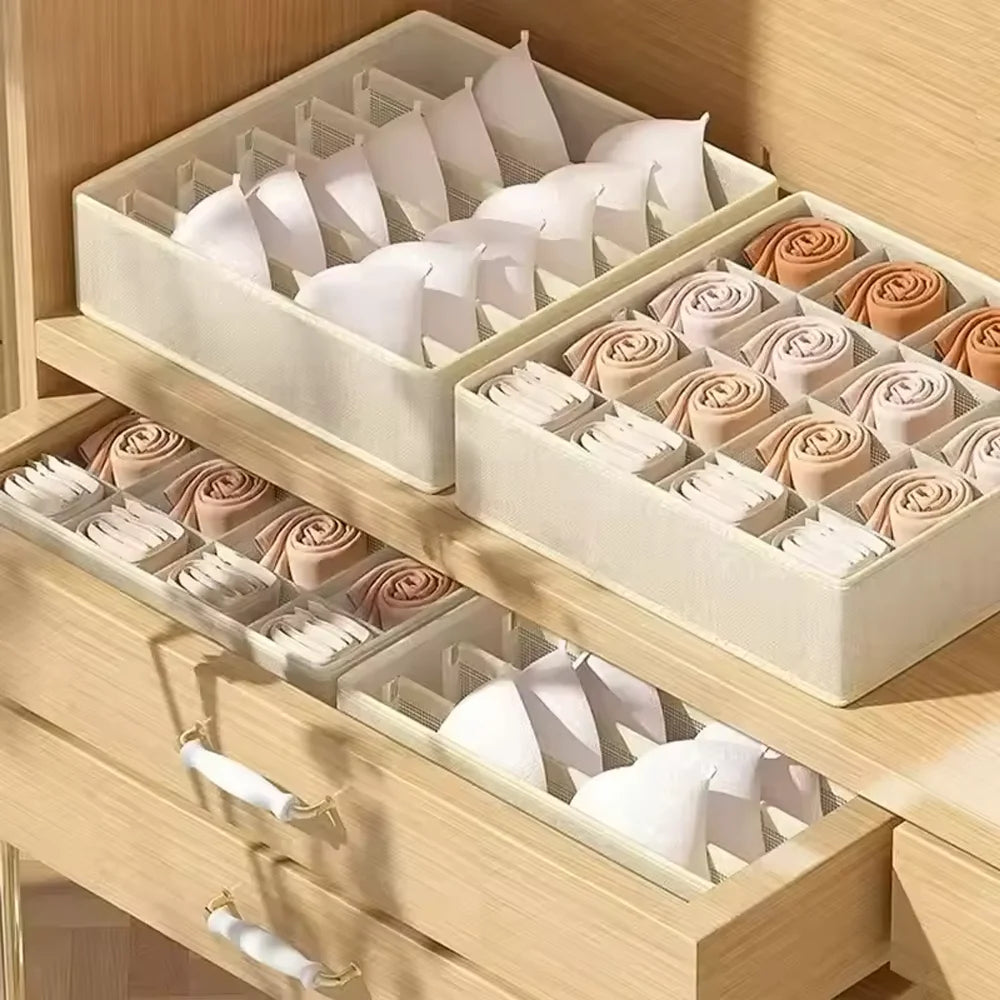 All-in-One Foldable Drawer Organizer with Dividers, Fabric Storage Box for Underwear, Bras, Panties & Socks Qme