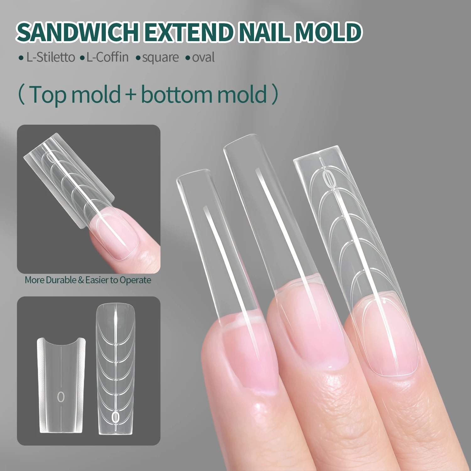 Nailpop Clear Square Sandwich Nail Dual Forms 15 French Extension Gel Qme