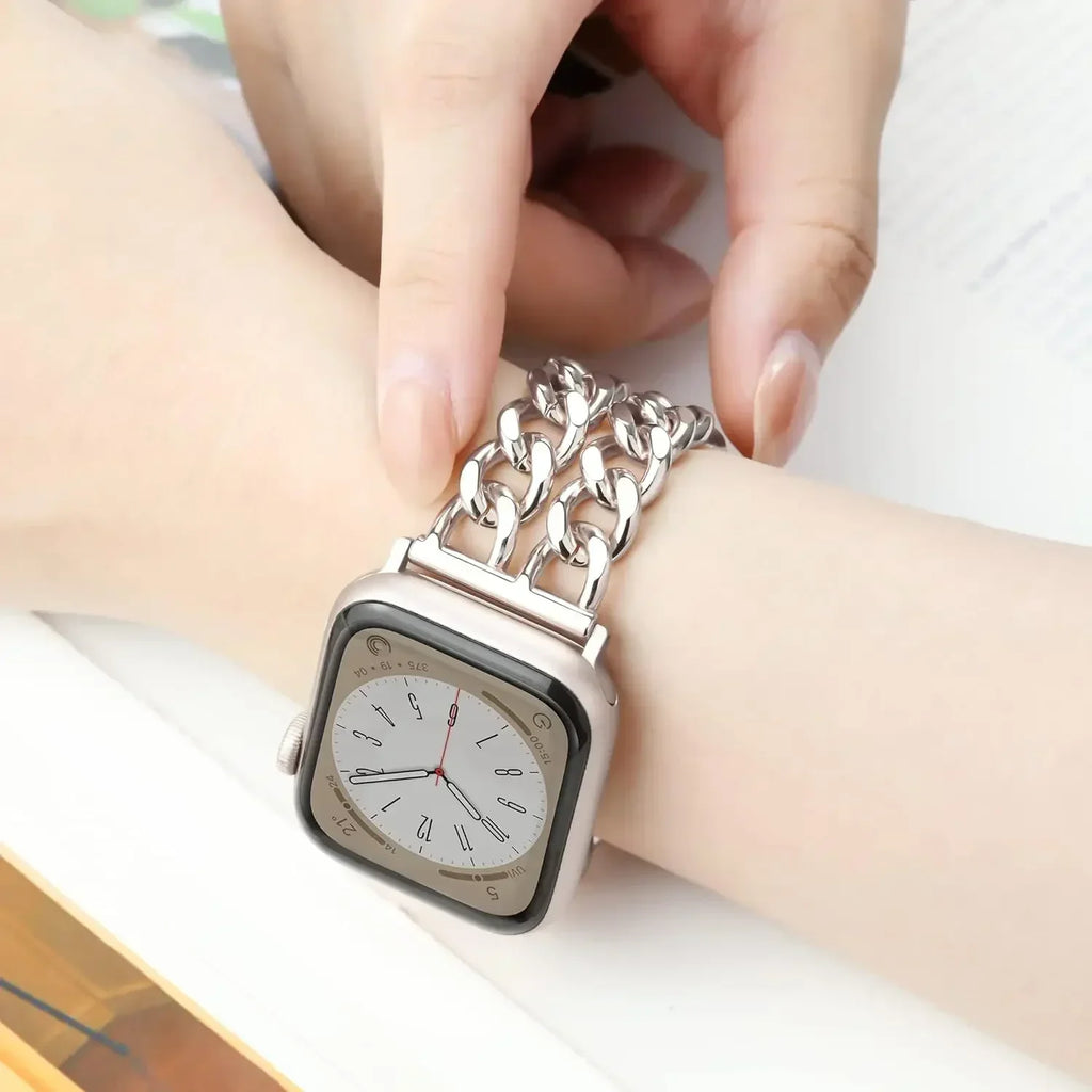 New Apple Watch Strap for Watch Series Ultra 9 8 7 6 5 4 Bracelet 40 49 44 45 41MM Metal Chain Stainless Steel IWatch Watchstrap Qme