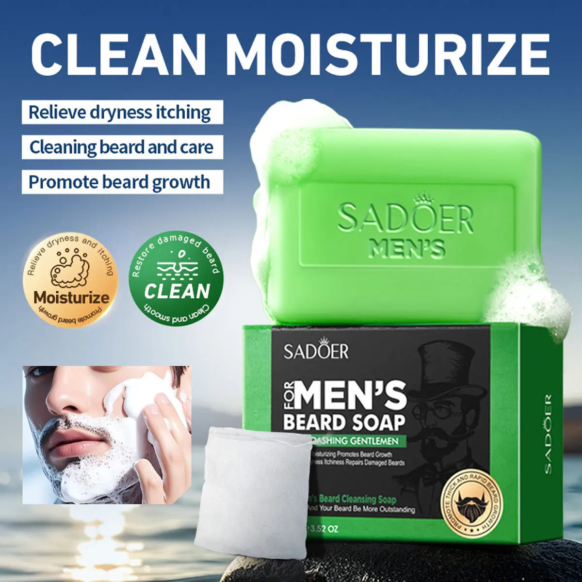 Men's Beard Cleaning Soap Witch Hazel Aloe Vera Moisturizing Deep Qme
