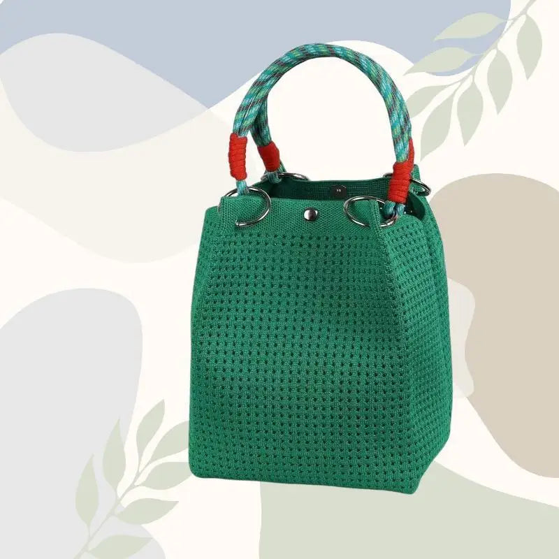 Mini Knitted Bucket Bag Women Small Handbag Geometric Colorblock Wristlet Purse With Detachable Handle 1PC Qme style 14