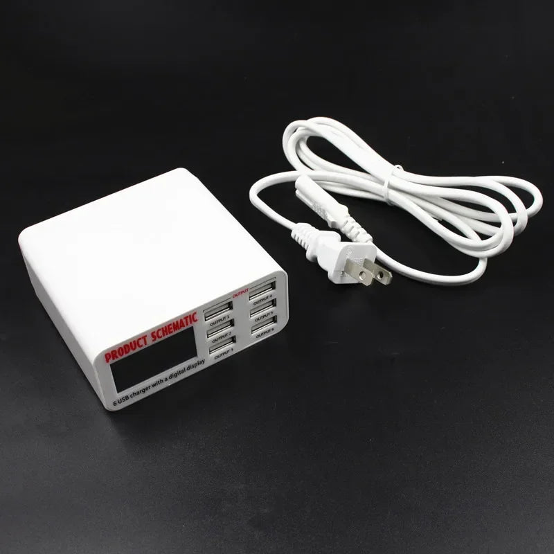 6port 6A Smart Multi Port Fast Charge Digital Universal Automatic Identification Charge Independent LCD Display Phone Charger Qme