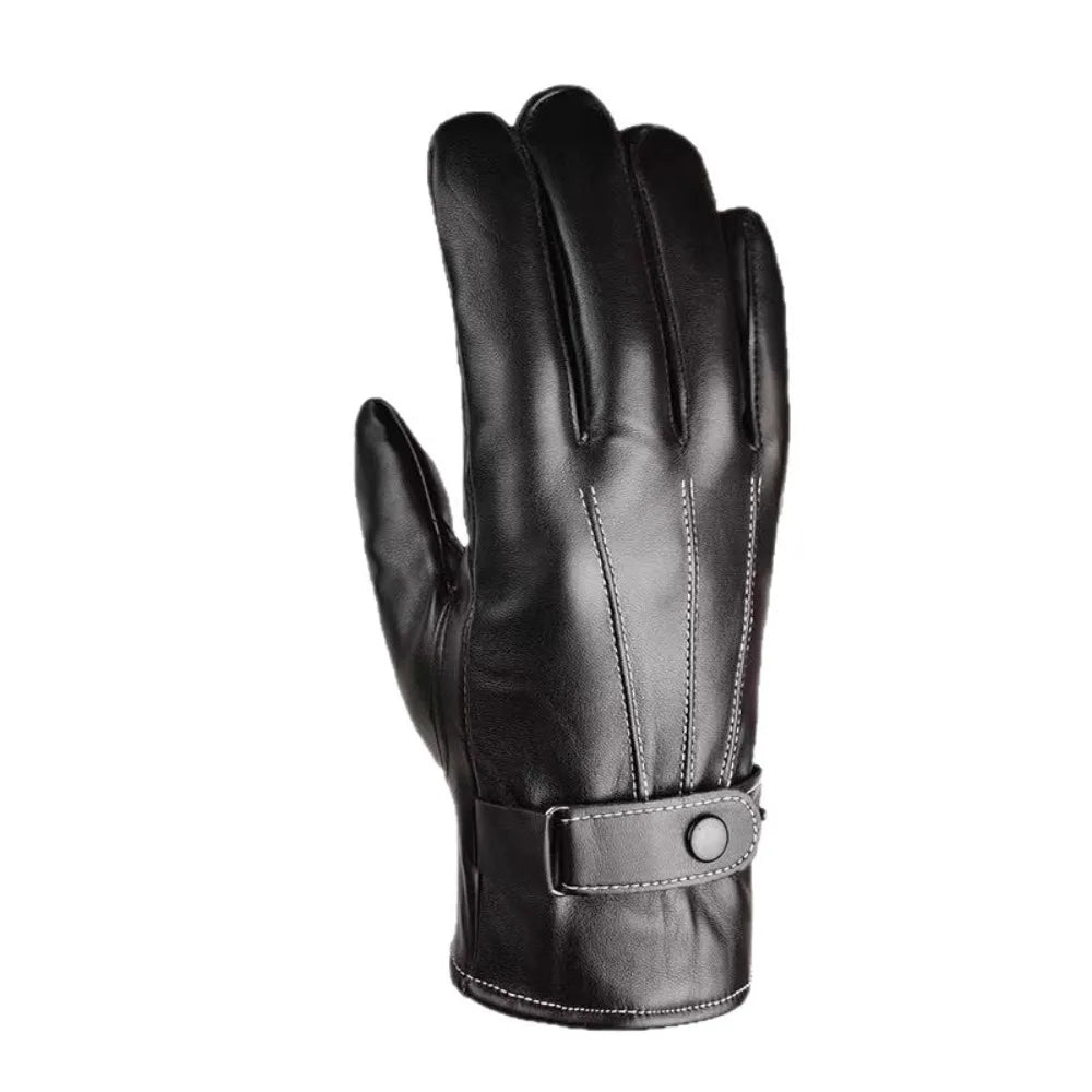 Men Winter PU Leather Gloves Touchscreen Warm Waterproof Gloves For Driving Cycling Qme