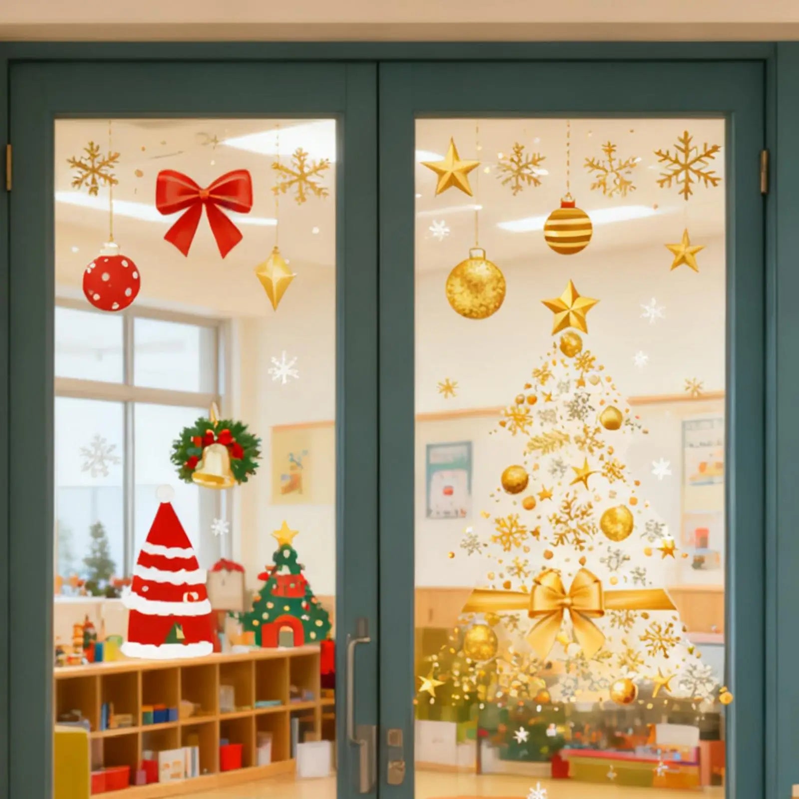 Christmas Clings Static Removable DIY Decorations Golden Tree Window Qme