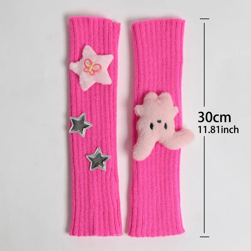 1 Pair of Girls Cute Fingerless Gloves with Star Decoration Fashionable Accessory Gloves Casual Long Wrist Punk Gothic Gloves Qme
