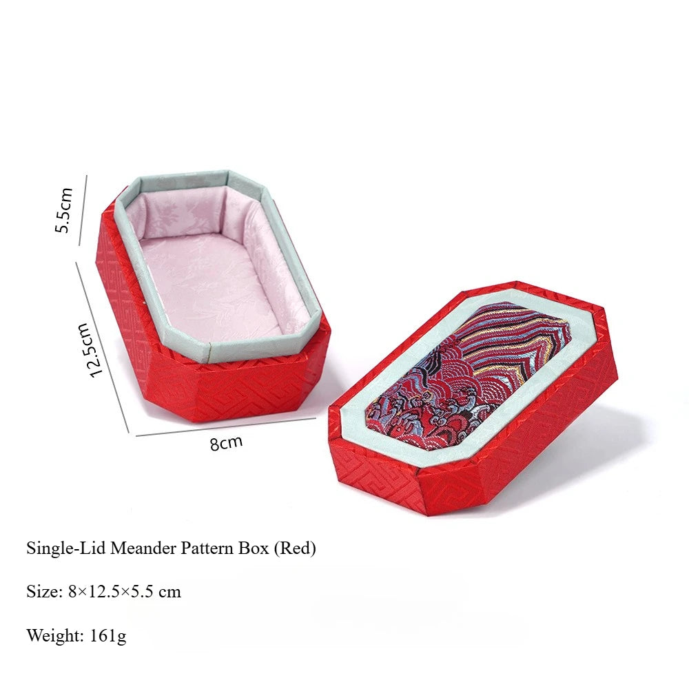 Chinese Style Brocade Jewelry Box Wave Pattern Heaven&Earth Cover for Curio Bracelet Storage Gift Packaging,Jewelry Display Box Qme
