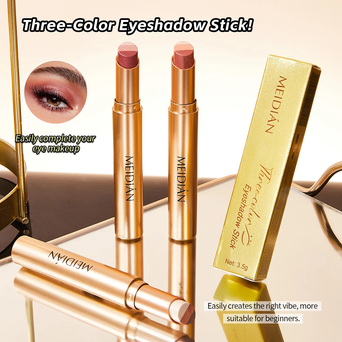 Three Eye Shadow Stick Waterproof Sweat Resistant Easy Apply Suitable Qme
