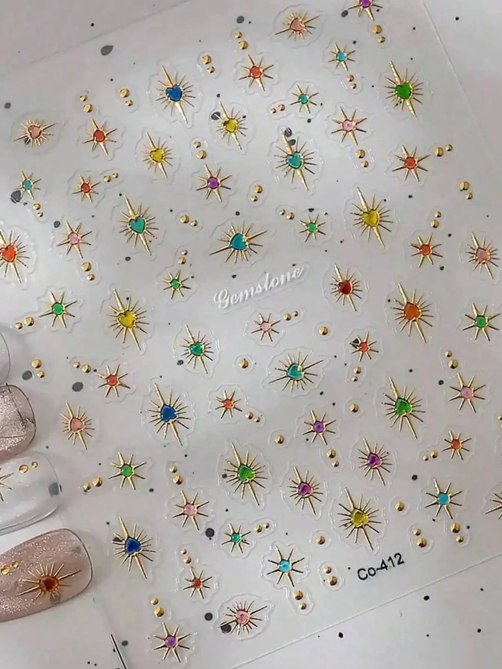 5D Embossed Jelly Peach Golden Silvery Star Laser Colorful Nail Art Qme heart