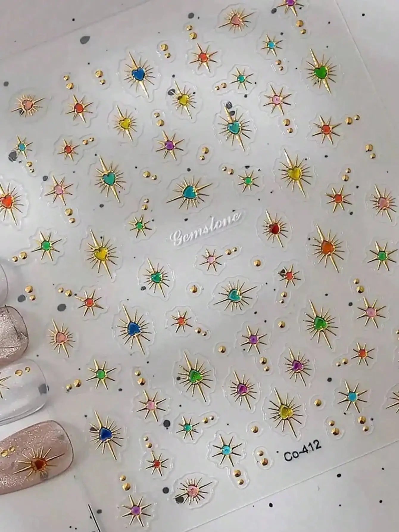 5D Embossed Jelly Peach Golden Silvery Star Laser Colorful Nail Art Qme heart