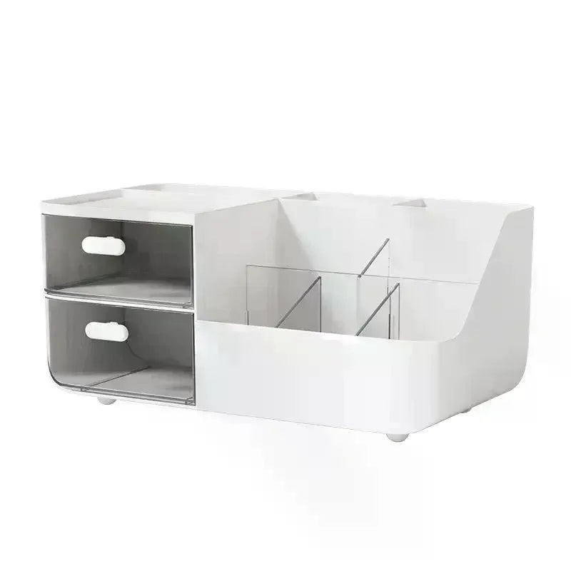 Large Capacity Multifunctional Desk Organizer With 2 Transparent Drawers, Desktop Office Supplies Storage Pen Holder For School Qme