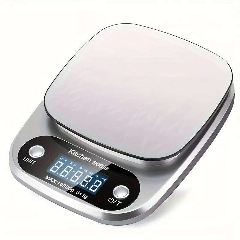 High Precision Kitchen Scale 10kg Electronic Jewelry Food Baking Scale Multifunction Measuring Tool Gram Scale Lcd Display Qme silvery 10Kg
