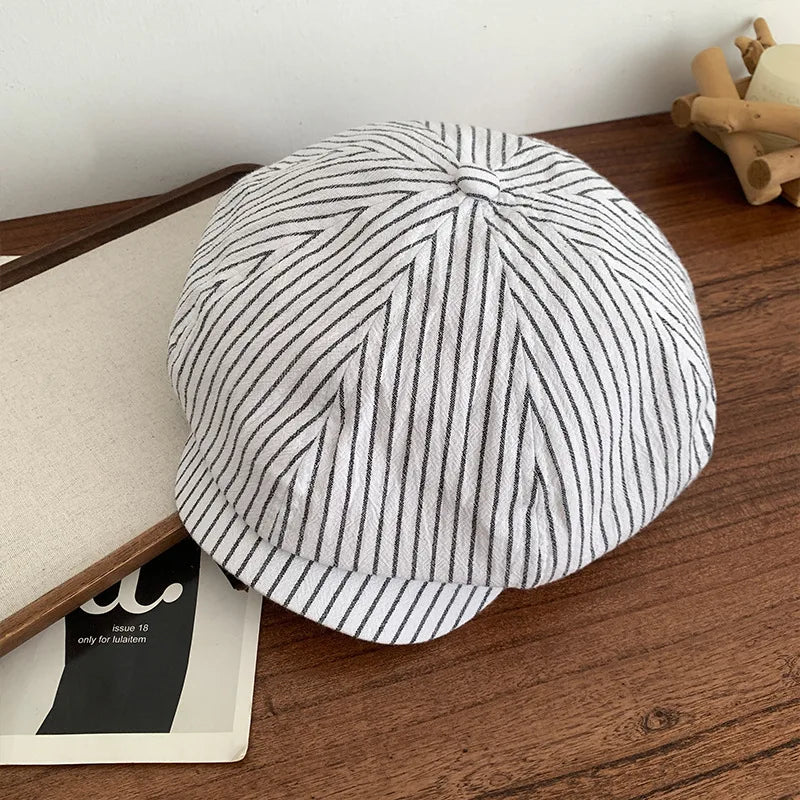 Ladies' Summer Breathable Thin Striped Cotton-linen Beret Qme WHITE One Size