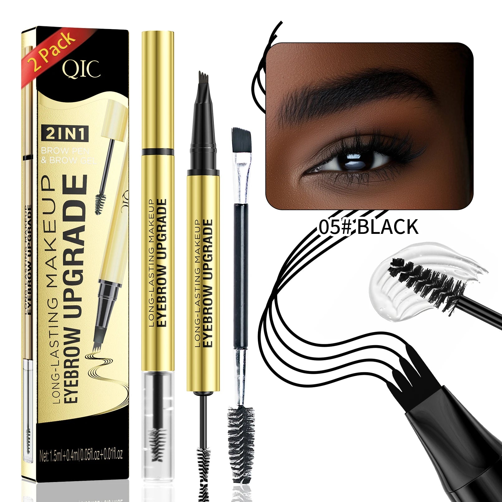 5 Colors 1pc Eyebrow Pen Waterproof 4 Split Tip Eyebrows Pen Eyebrow Tattoo Pen Waterproof Liquid Black Eyebrow Makeup Pencil Qme Q711-5-019