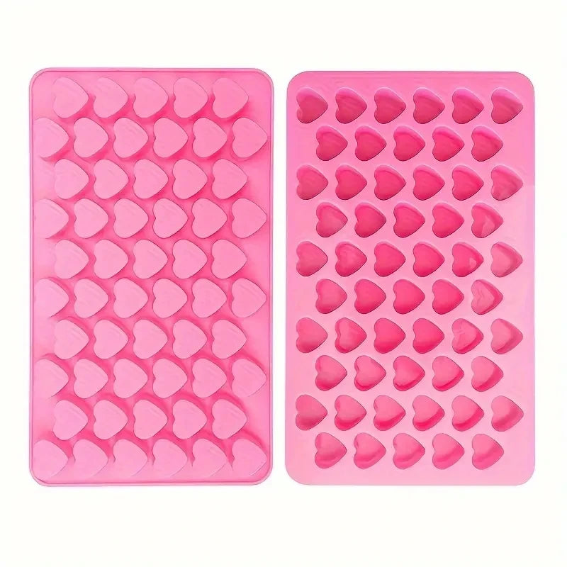55 Mini Heart Shapes Silicone Soap Crayon Ice Cube Candy Decoration Chocolate Mold, Reusable Cake Mold Baking Kitchen Supplies Qme 2PCS