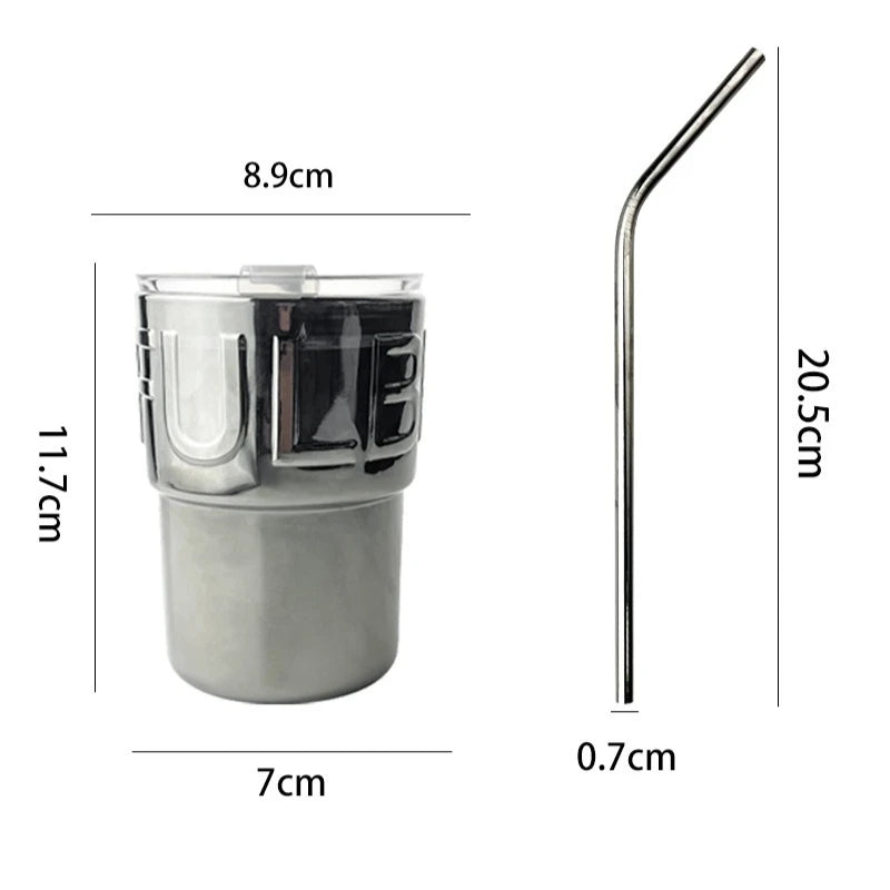 Lid-equipped Glass Mirrored Straw Coffee Cup Qme