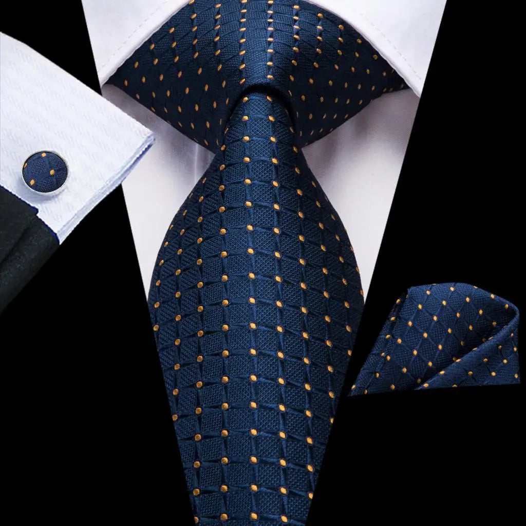 Hi-Tie Navy Blue Floral Striped Silk Elegant Tie For Men Groom Wedding Men Necktie Pocket Square Cufflink Accessory Wholesale Qme N-3529