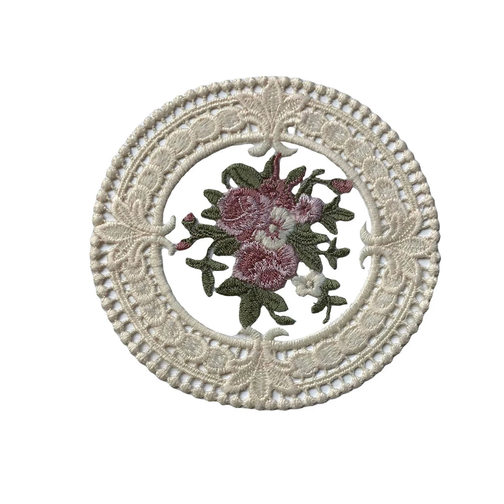 12cm Vintage Lace Coaster Placemat Embroidery Craft Bowls Coffee Cups Coaster European Style Fabric Anti-Scald Table Plate Mat Qme