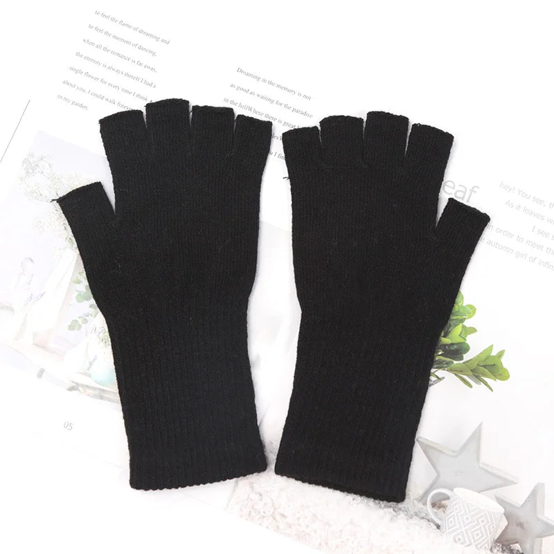 1 Pair Long Gloves Black Fingerless Knitted Gloves for Men Women Warm Outdoor Mitten Cycling Accessories Elastic Work Gloves Qme