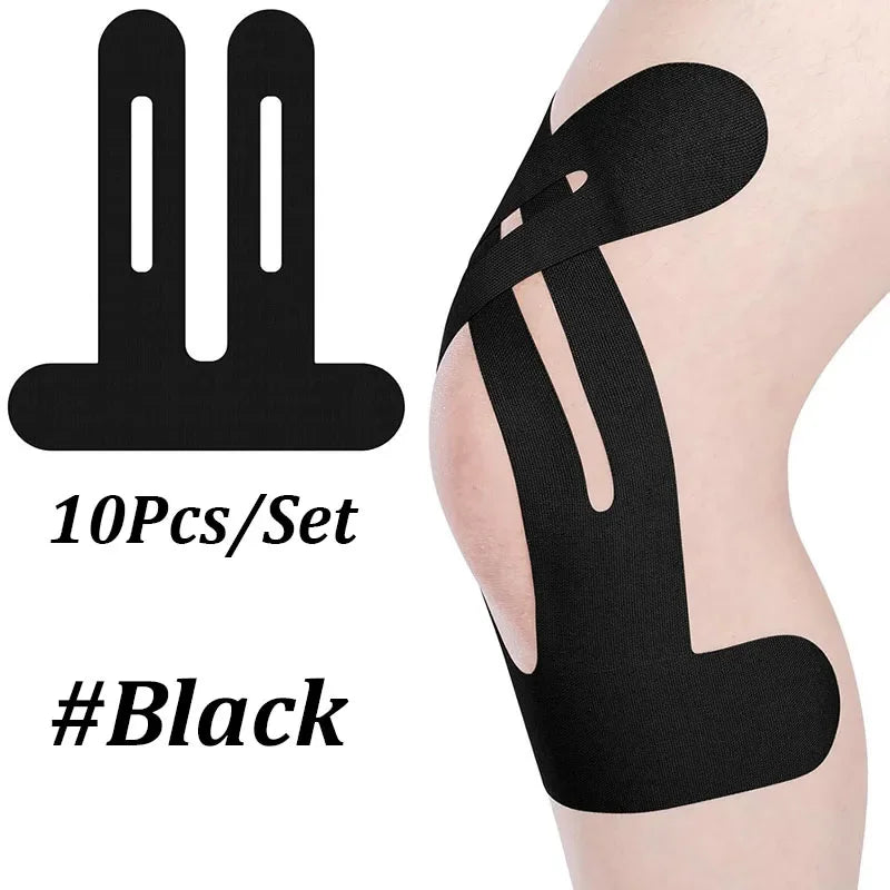 Precut Kinesiology Tape Knees Waterproof Elastic Breathable Knee Qme black