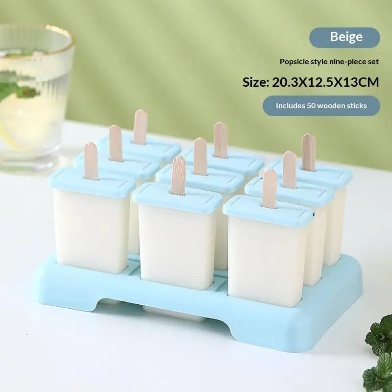 9 Grid Ice Cream Mold Popsicle Tray DIY Machine Homemade Summer Stick Qme Blue 2