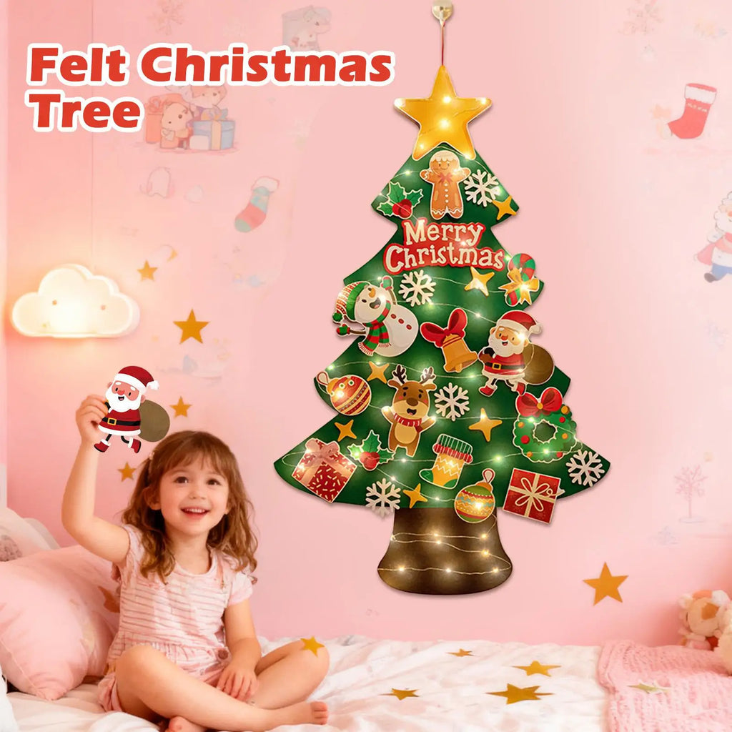 Felt Christmas Tree Kids 9 8ft Light String LED Crafts Wall Bedroom Qme