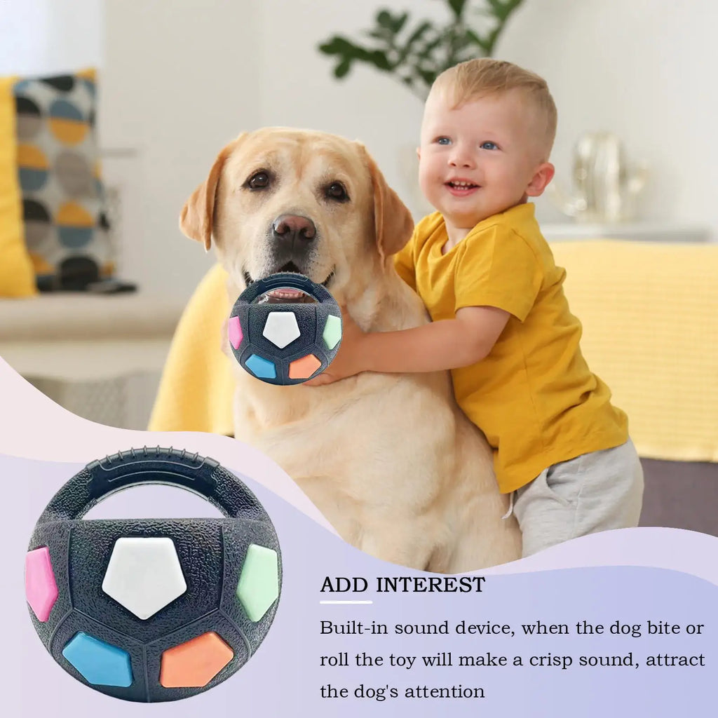 Dog Fetch Football Interactive Squeaky Handheld Round Football Dog Chewing Ball Pet Training Supplies For Aggressive Chewers Qme