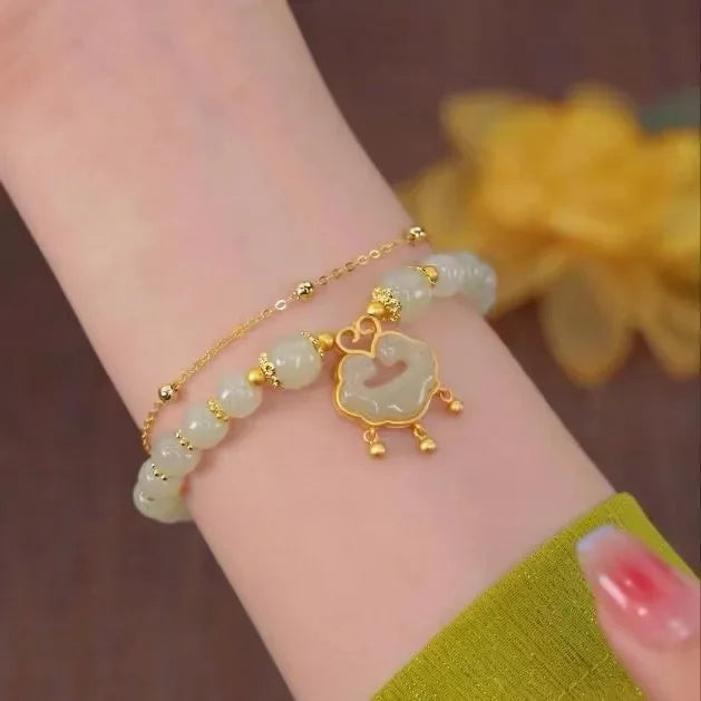 Fashion Creative Lucky Natural Hotan Jade Bracelet Vintage Light Luxury Handmade Jewelry Bracelet Chinese Style Jewelry Gift Qme 19