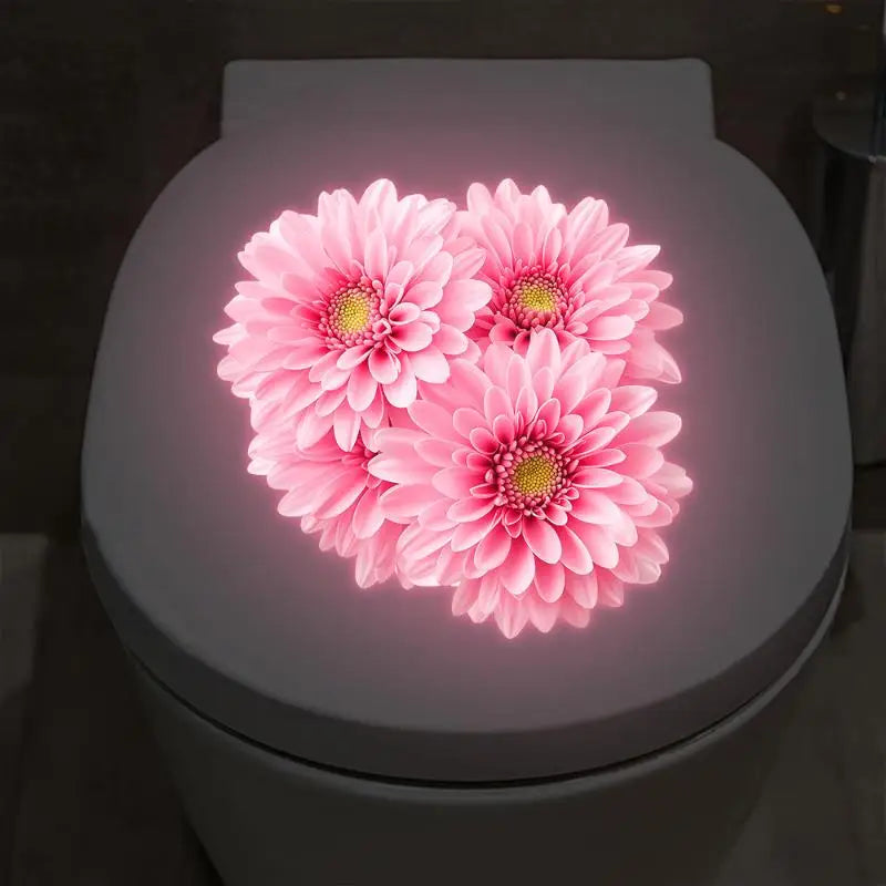 Bathroom Luminous Toilet Sticker Night Light Pink Chrysanthemum Toilet Seat Cover Sticker Self-Adhesive Beautify Home Decor Qme style 1
