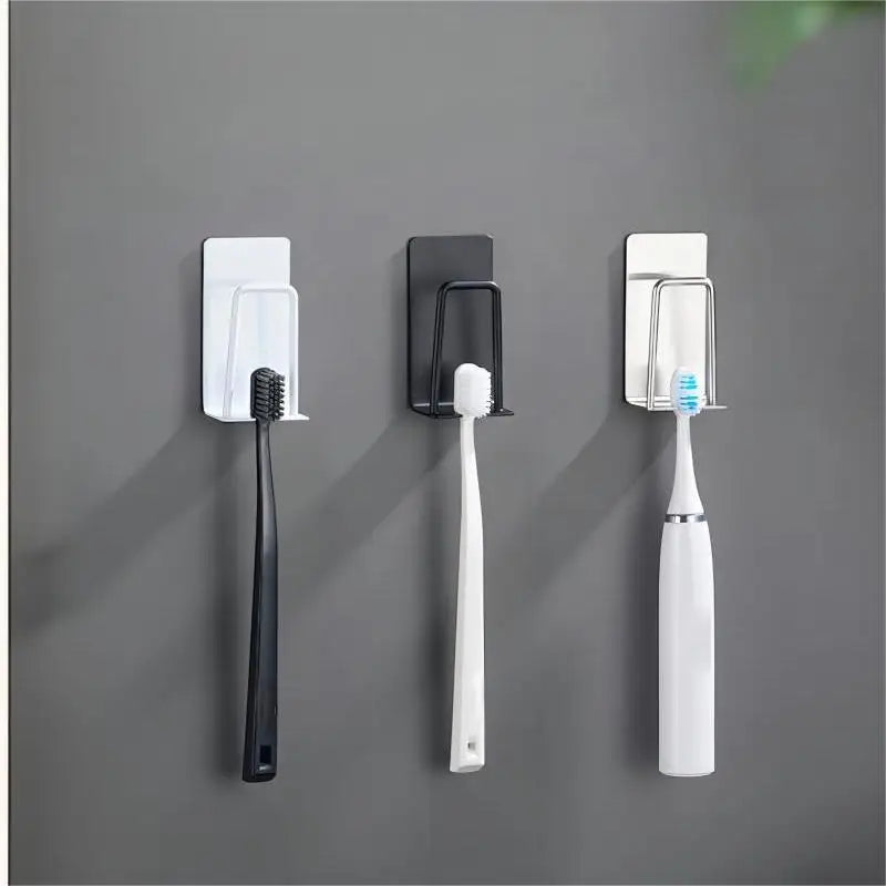 Stainless Steel Toothbrush Holder Wall Mounted Adhesive Toothbrush Cup Holder Space Saving Home Organizer Qme
