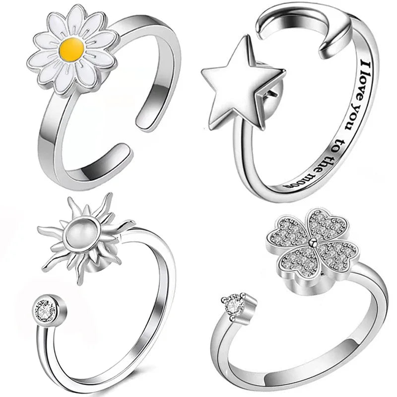 Rotating Ring Engraved Adjustable Anxiety Relief Opening Ring Decompression Zirconia Ring Women 2025 New Trending Rings Women Qme