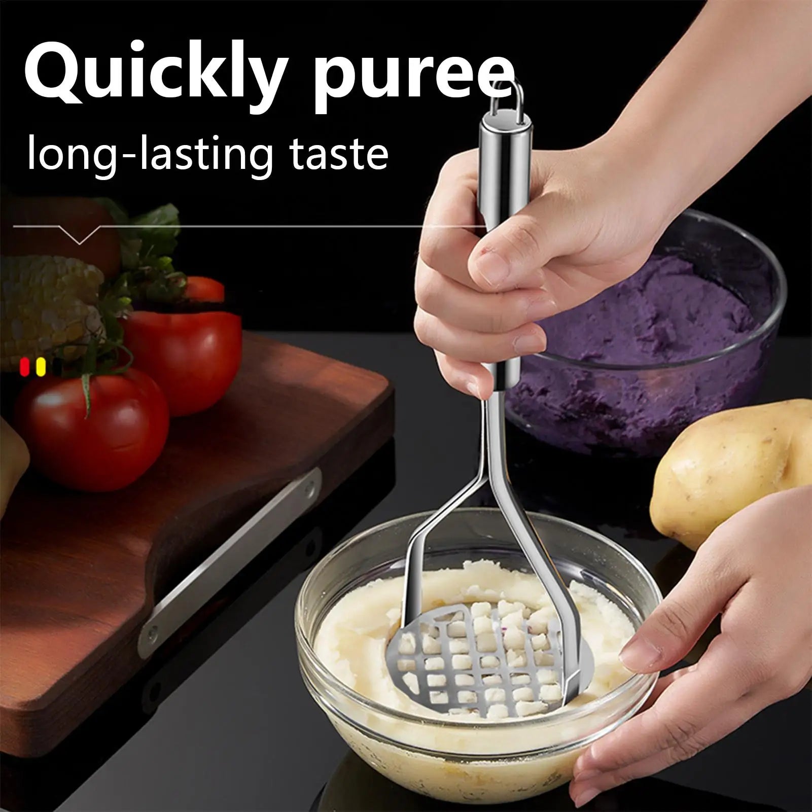1pcs Potato Press Stainless Steel Kitchen Potato Masher Tool Kitchen Tools for Cooking Pureeing Vegetable Fruit Bean Restaurant Qme
