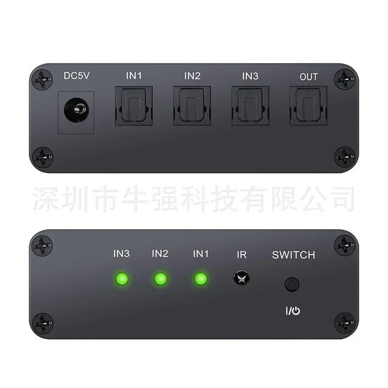 3 In 1 Out Switcher Support Lpcm2.0/Dts/Dolby Ac3 Audio Format 3X1 Switcher with Remote Control for Toslink Signal Receiving Qme