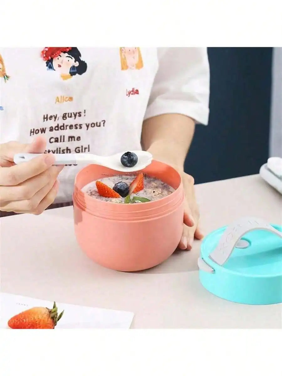 Dual Portable Sealed Breakfast Box Lid Spoon Can Be Carried Hand Qme
