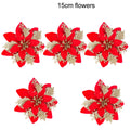 5-20pcs Sparkling Red Golden Silver Poinsettia Artificial Flowers Christmas Tree Ornaments for Xmas New Year party Decoration Qme GOLD RED 5pcs